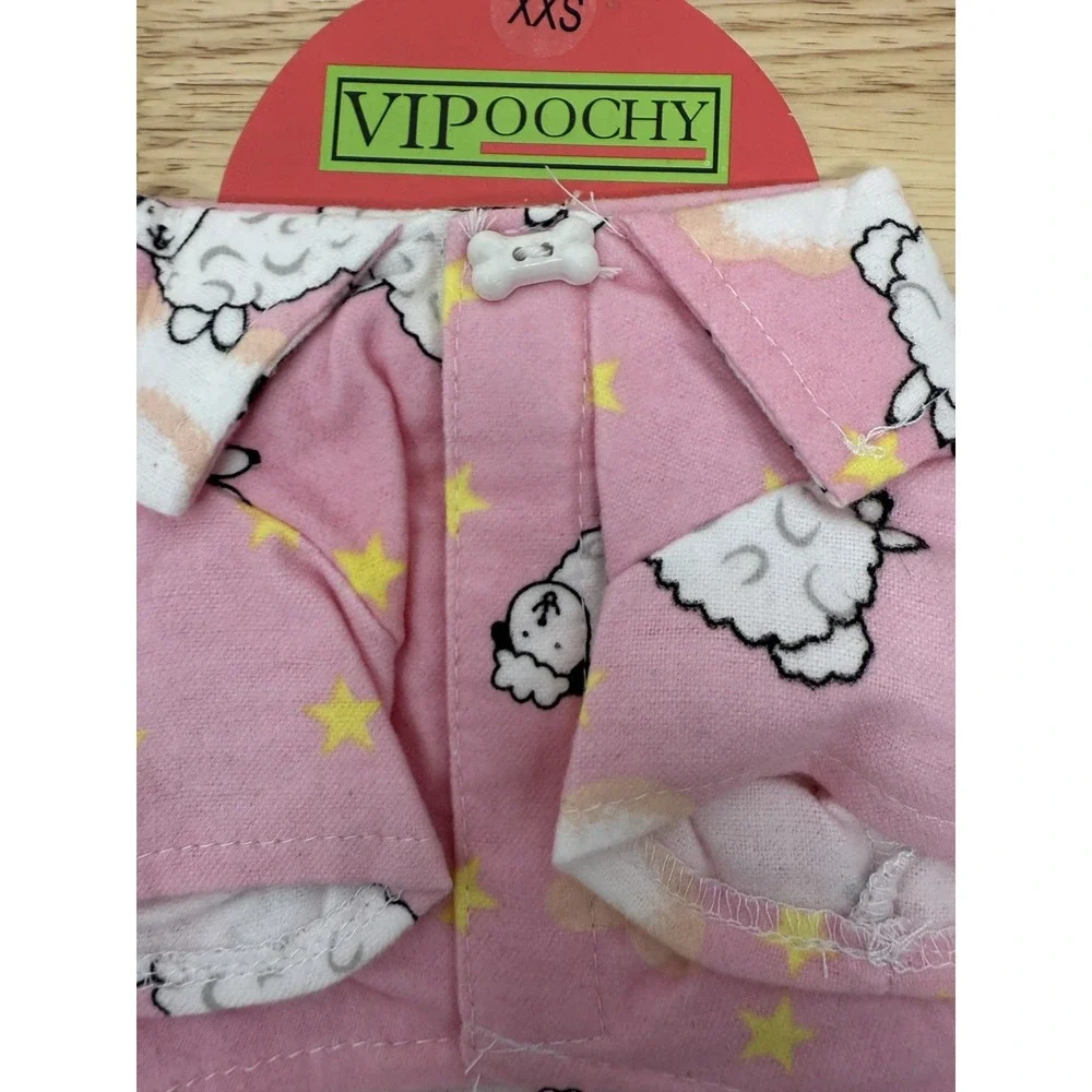 VIPoochy Dog Sweater Pajamas Coat‎ Pink Sheep With Hook &Loop Closure XXS #47